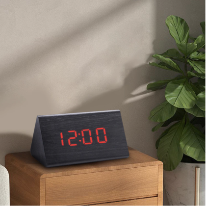 Black Digital Wooden LED Alarm Clock